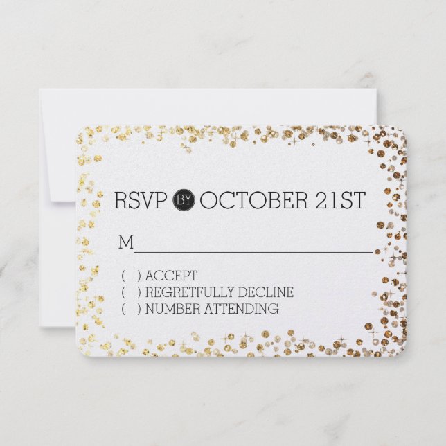 Black Gold Faux Parties scintillant Bokeh RSVP (Devant)