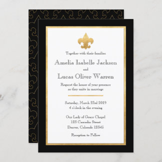 Black & Gold Fleur De Lis Faire-part de mariage
