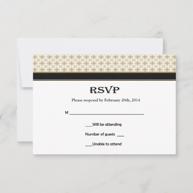 Black Gold Fleur de Lis Wedding Cartes RSVP (Devant)