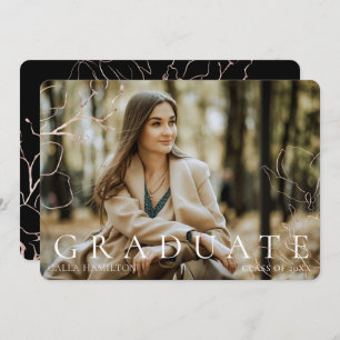 Black Gold Floral Photo Faire-part de graduation