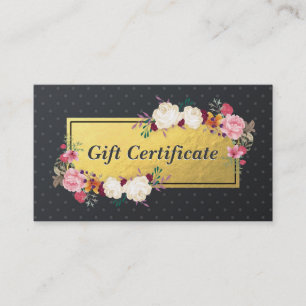Black Gold Floral Salon Boutique Certificat cadeau