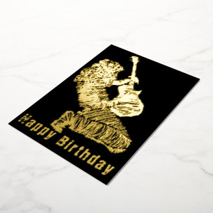 Black Gold Foil Anniversaire Carte Rock Guitare