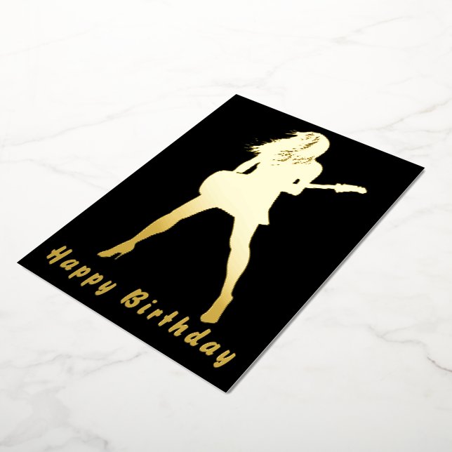 Black Gold Foil Carte Anniversaire Guitare Joueuse (Rotation)