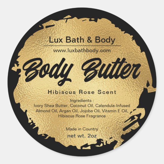 Black Gold Foil Moderne Luxe Rond Étiquettes de pr (Devant)