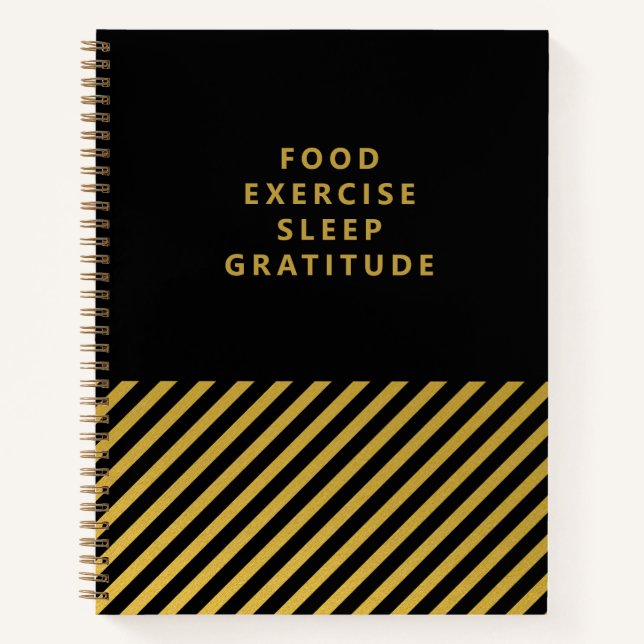 Black Gold Foil Stripes Classy Gratitude Journal (Devant)