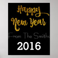 Black & Gold Glitter Happy New Year Poster