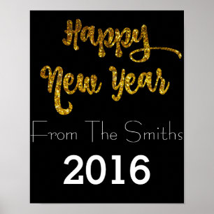 Black & Gold Glitter Happy New Year Poster