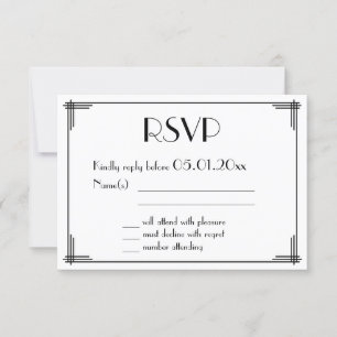 Black Gold Great Gatsby Art Déco Wedding Carte RSV