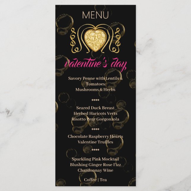 Black & Gold Heart Valentine's Day Menu (Devant)