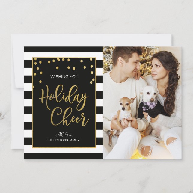 Black & Gold Holiday Cheval | Carte de Noël (Devant)