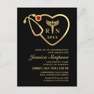 Black Gold Infirmière Graduation Invitation Carte