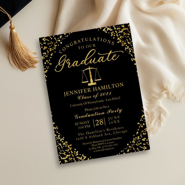 Black Gold Law School Graduation Party Invitation (Créateur téléchargé)