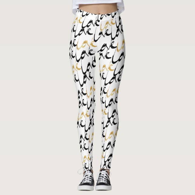 Black & Gold LOVE Leggings pour femmes (Devant)