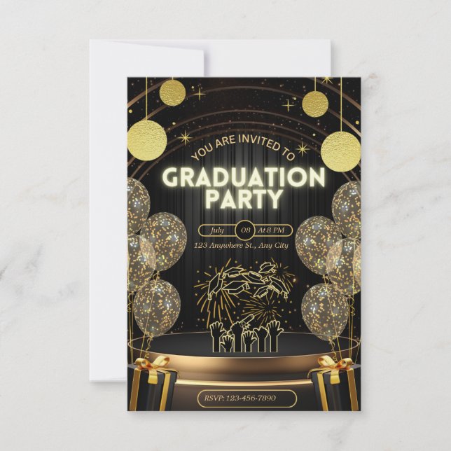 Black & Gold Luxury Graduation Invitation Party (Devant)