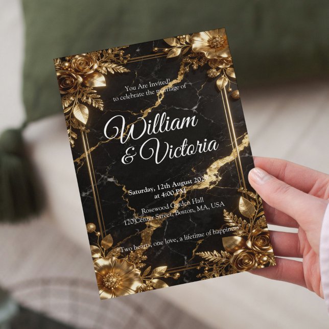 Black Gold Marble Wedding Invitation (Créateur téléchargé)