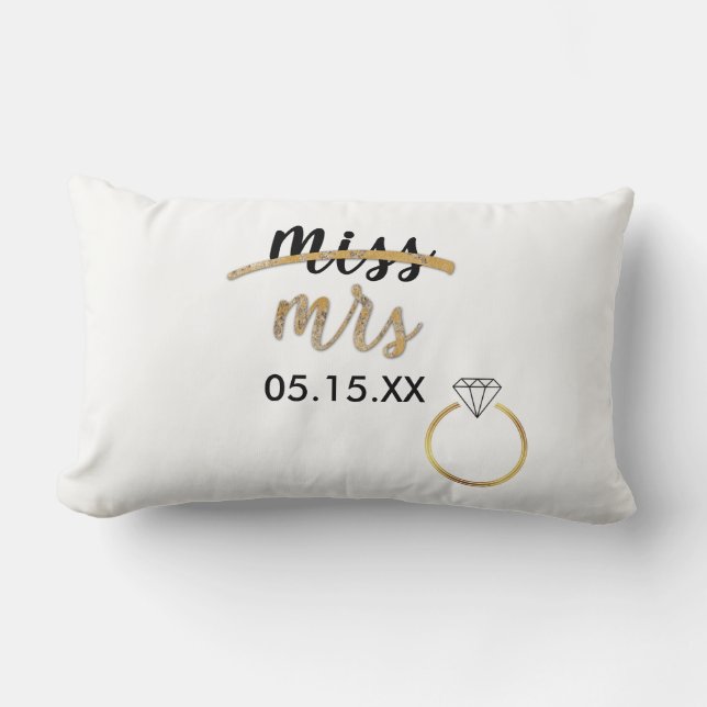 Black & Gold Miss Mme Nom Date Lumbar Coussin (Recto)