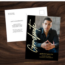 Black Gold Modern Graduation Invitation Carte post