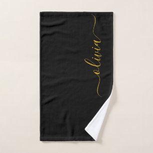 Black Gold Modern Script Girl Monogramme Nom