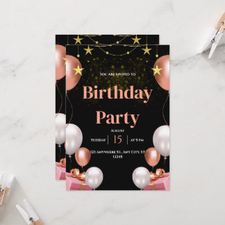 Black & Gold Moderne Anniversaire Fête Invitation