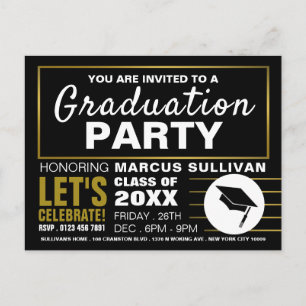 Black & Gold moderne, Graduation Party Invitation