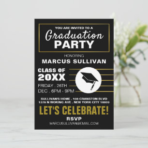 Black & Gold moderne, Graduation Party Invitation