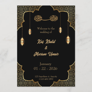 Black & Gold Muslim wedding invitation Editable