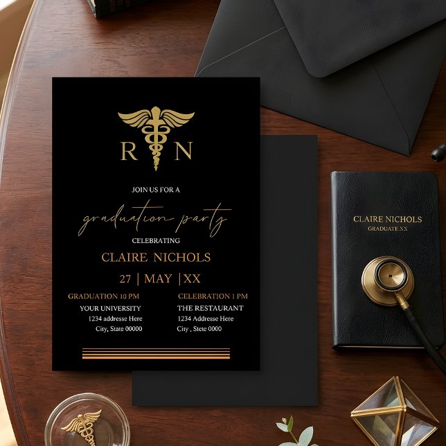 Black Gold Nurse graduation party neutral gender  (Créateur téléchargé)