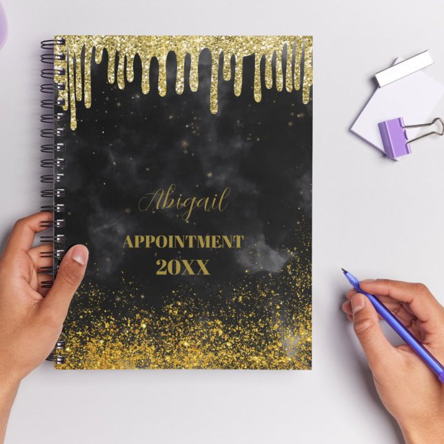 Black Gold Parties scintillant Drips Blush Nom 202 (Black Gold Glitter Drips Blush Name 2025 Planner)