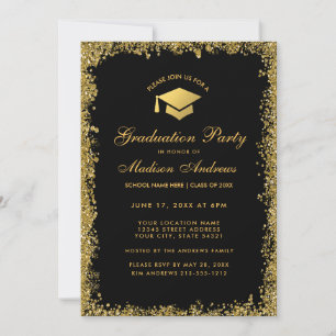 Black Gold Parties scintillant moderne Invitation 