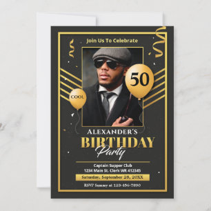 Black Gold Photo 50th Birthday Party Invitation