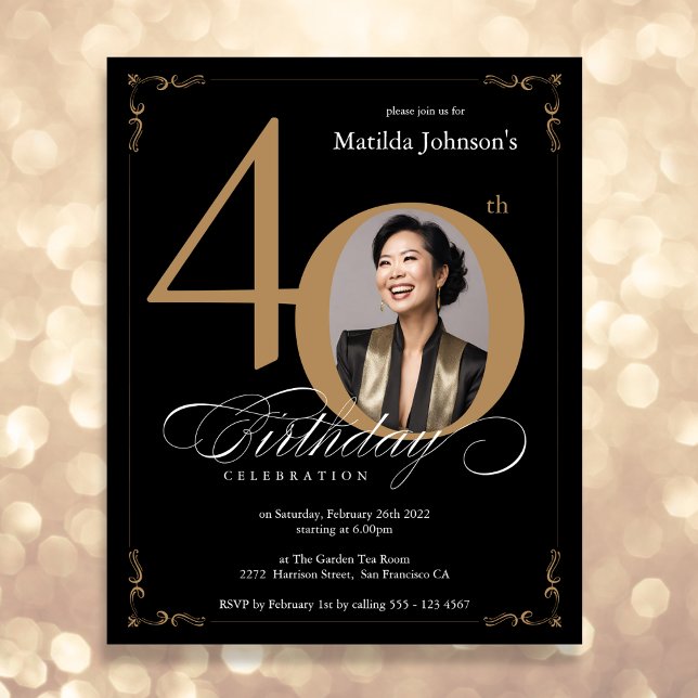 Black Gold Photo Budget 40e anniversaire Invitatio (Mockup View)