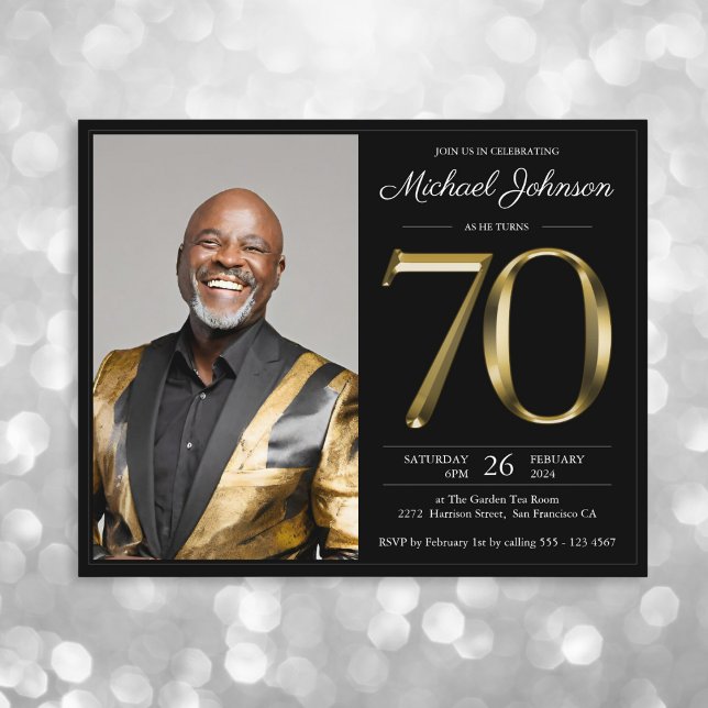 Black Gold Photo Budget 70e anniversaire Invitatio (Mockup View)