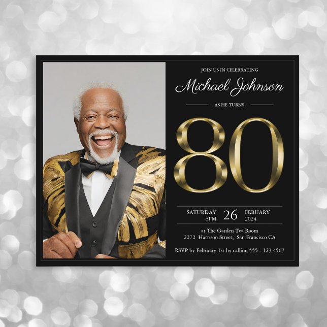 Black Gold Photo Budget 80e anniversaire Invitatio (Mockup View)