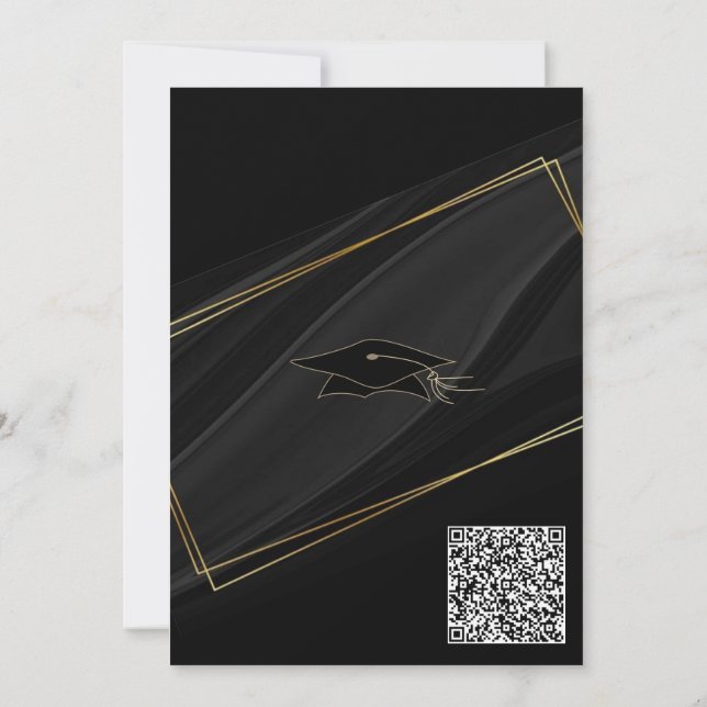 Black Gold QR Code Graduation Invitation Exemple (Dos)