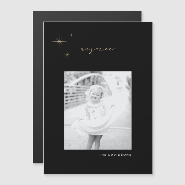 Black & Gold Radiant Rejoice Holiday Magnet (Devant / Derrière)