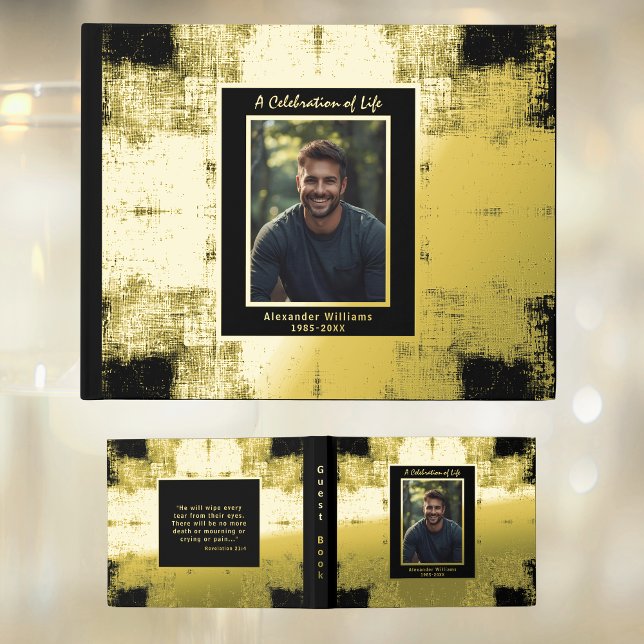 Black Gold Real Foil Funeral Livres d'invités Text (Créateur téléchargé)