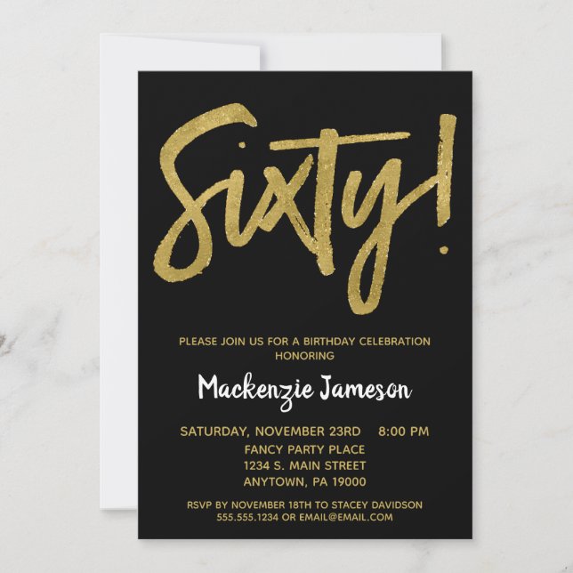 Black Gold Script 60th Birthday Party Invitation (Devant)