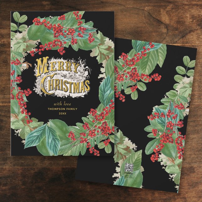 Black Gold Script Joyeux Noël Carte (Black Gold Script Holiday Merry Christmas Card)