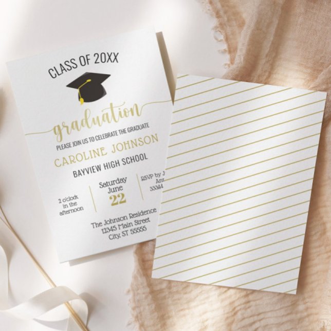 Black Gold Simple Modern Graduation Invitation (Créateur téléchargé)