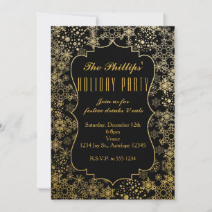 Black & Gold Snowflakes Invitations de vacances mo