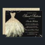 Black Gold Sparkle robe Sweet sixteen Invitation<br><div class="desc">Plus d'options de couleur dans le Little Bayleigh Store!</div>