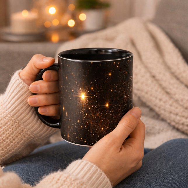 Black Gold Star Mug | Elegant Sparkle Coffee Cup (Créateur téléchargé)