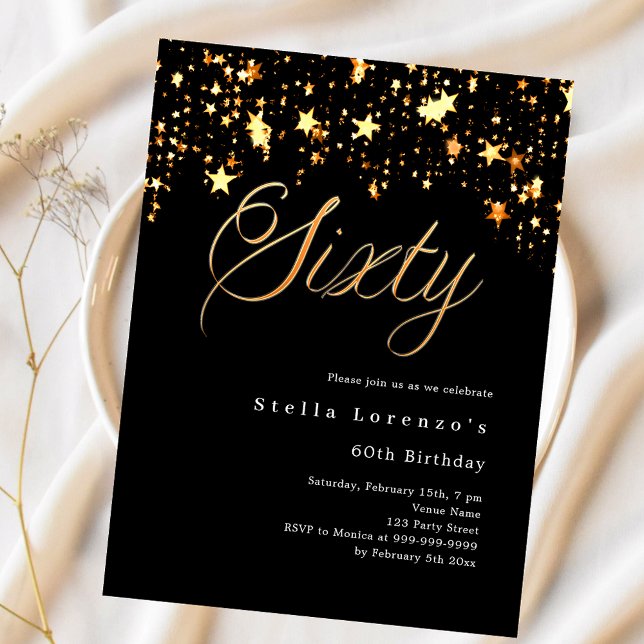 Black gold stars budget 60e anniversaire invitatio (Créateur téléchargé)