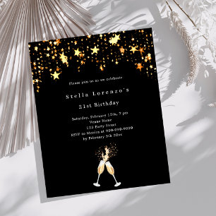 Black gold stars salue l'invitation d'anniversaire