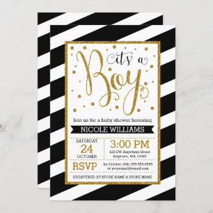 Black Gold Stripes Boy Baby Shower Invitations
