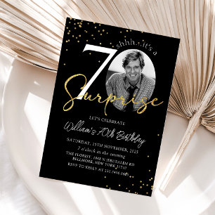 Black Gold Surprise 70e anniversaire Invitation ph