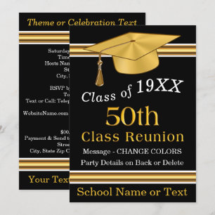 Black, Gold, White 50th Class Reunion Invitations