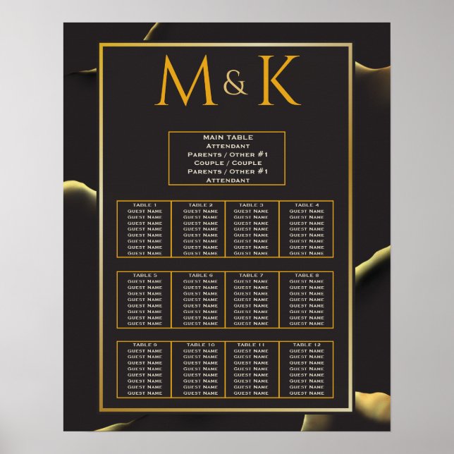 Black Golden Abstrait Lovely Fab Mariage Poster (Devant)