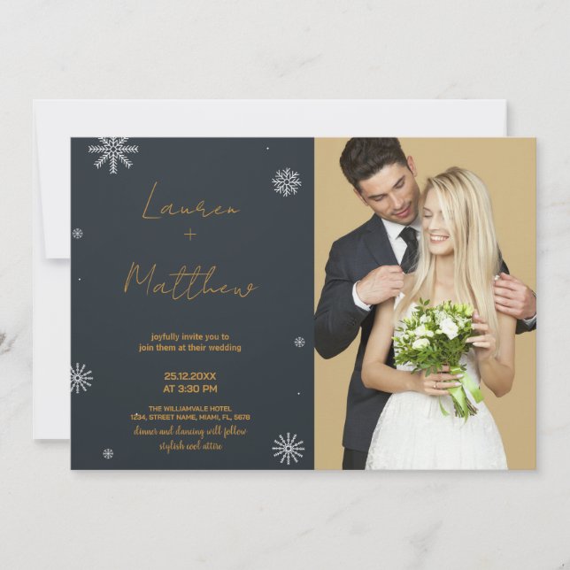Black Golden Wedding Invitations avec photo (Devant)