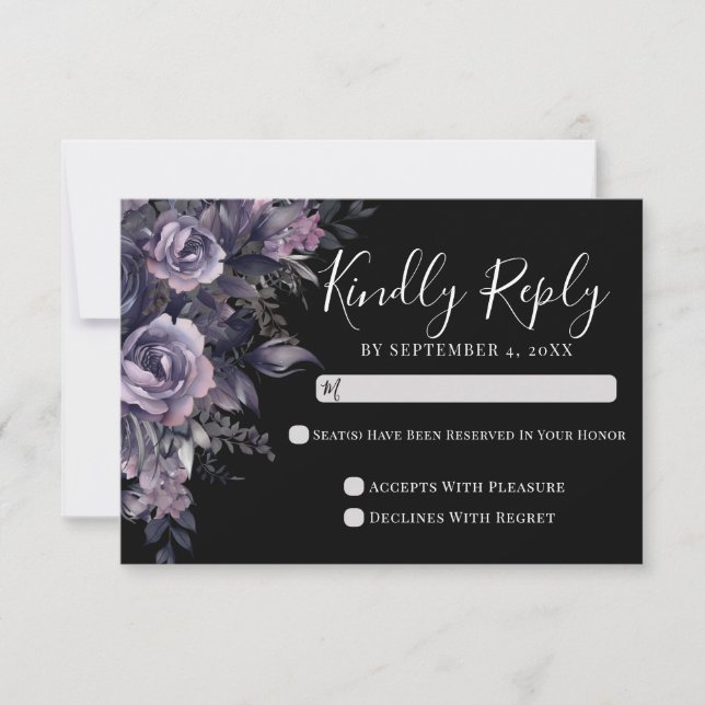 Black Gothic Wedding RSVP Card (Devant)
